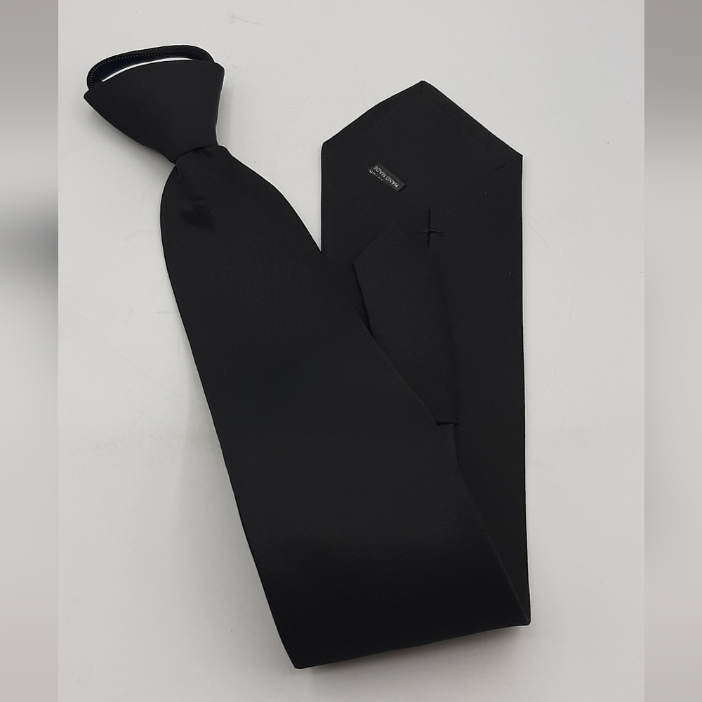 NEW Kailong Men's 100% Silk Necktie Black Handmade Pre-Made Knot Zipper